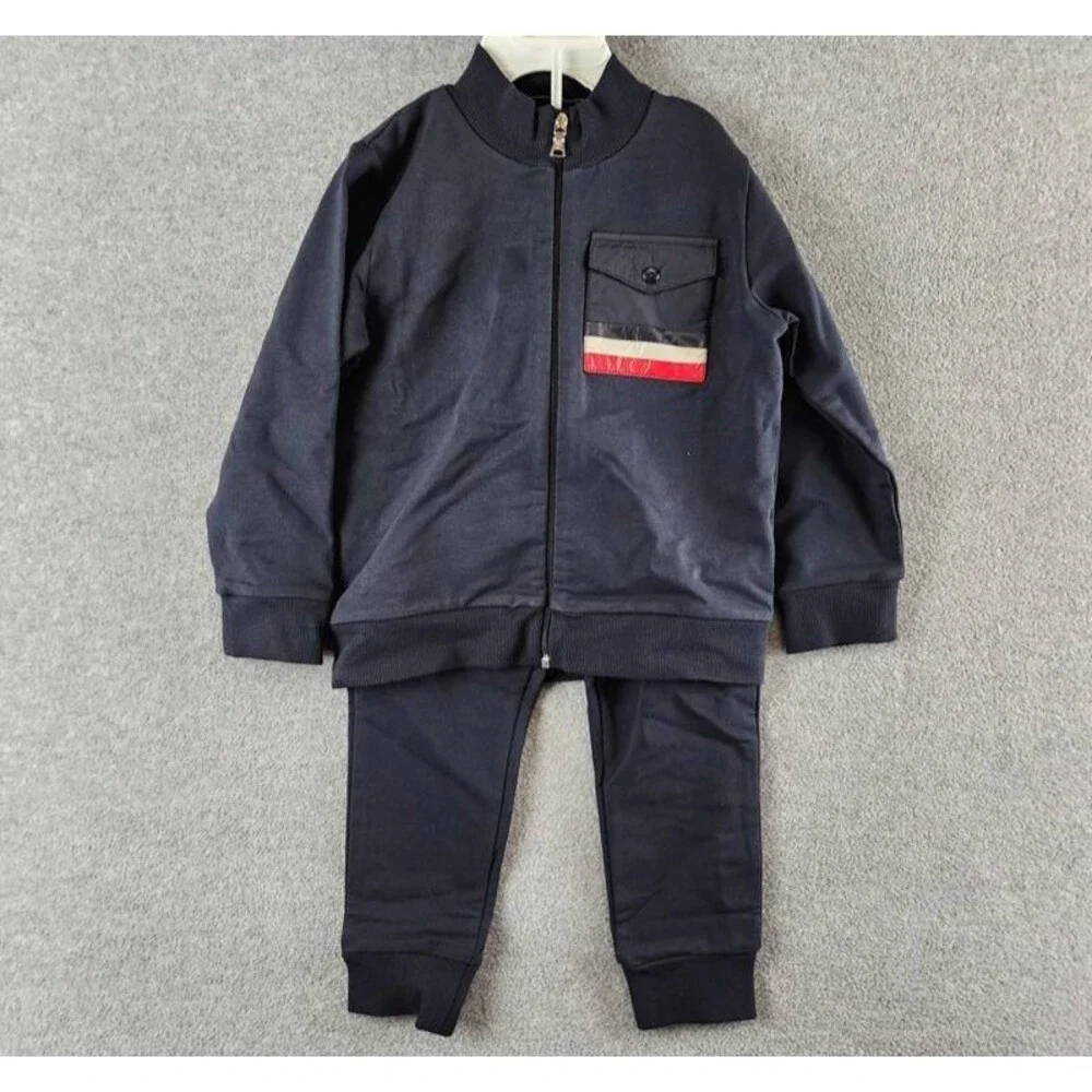 Moncler Cotton Blend Full Zip Sweatshirt & Sweatpants Set Boys 3A Navy L/S